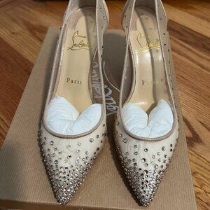 Christian Louboutin Suede Lame Crystal Strass Follies 85 Pumps